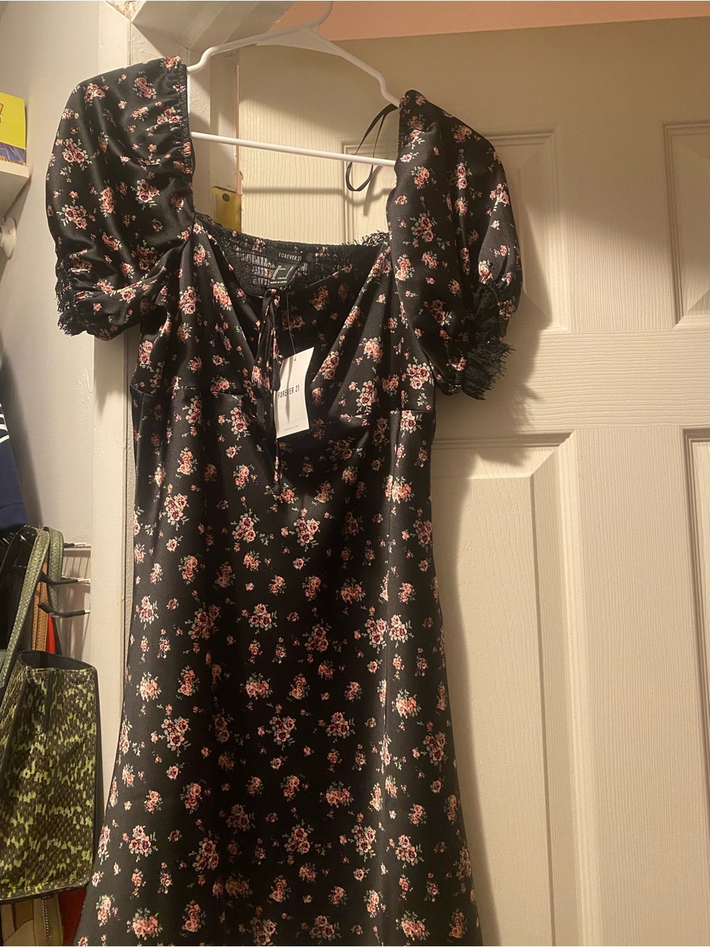 Forever 21 Black Midi Dress with Pink Floral Print